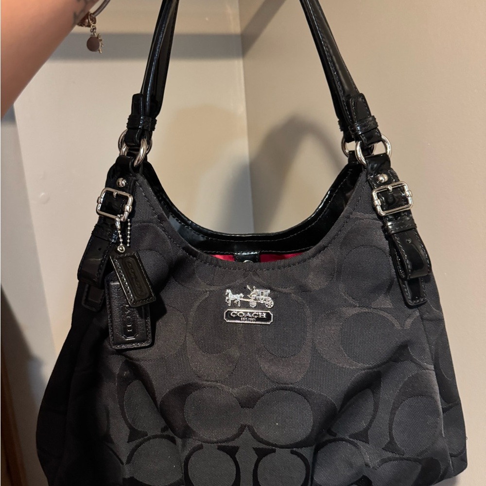 Coach Black and Gray Signature Shoulder Bag